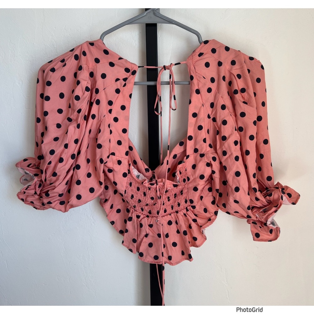 For Love & Lemons Keeley Pink Black Polka Dot Top Small Revolve - Picture 4 of 4